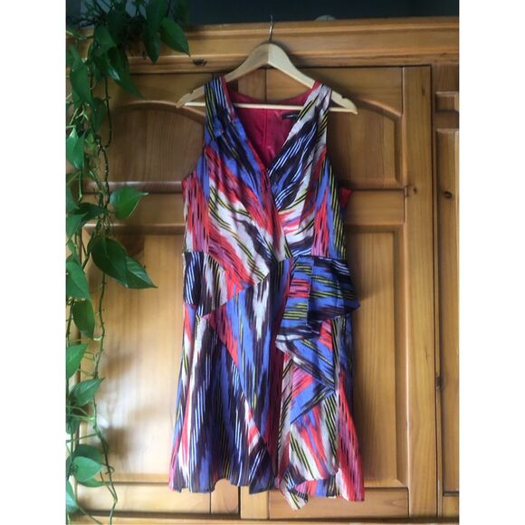 Nanette Lepore Go Getter Ruffled Ikat Silk Dress Size 12 - Picture 4 of 13
